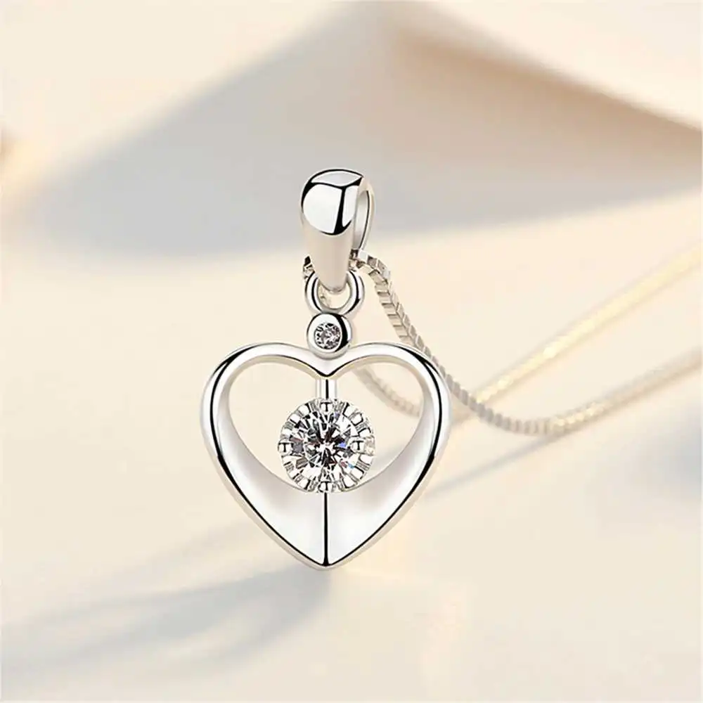 Women's Solitaire Heart Pendant Necklace Cubic Zirconia
