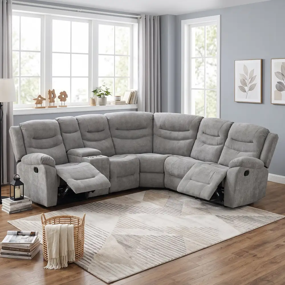 Padded Inviting Fabric Upholstery Recliner Corner Sofa