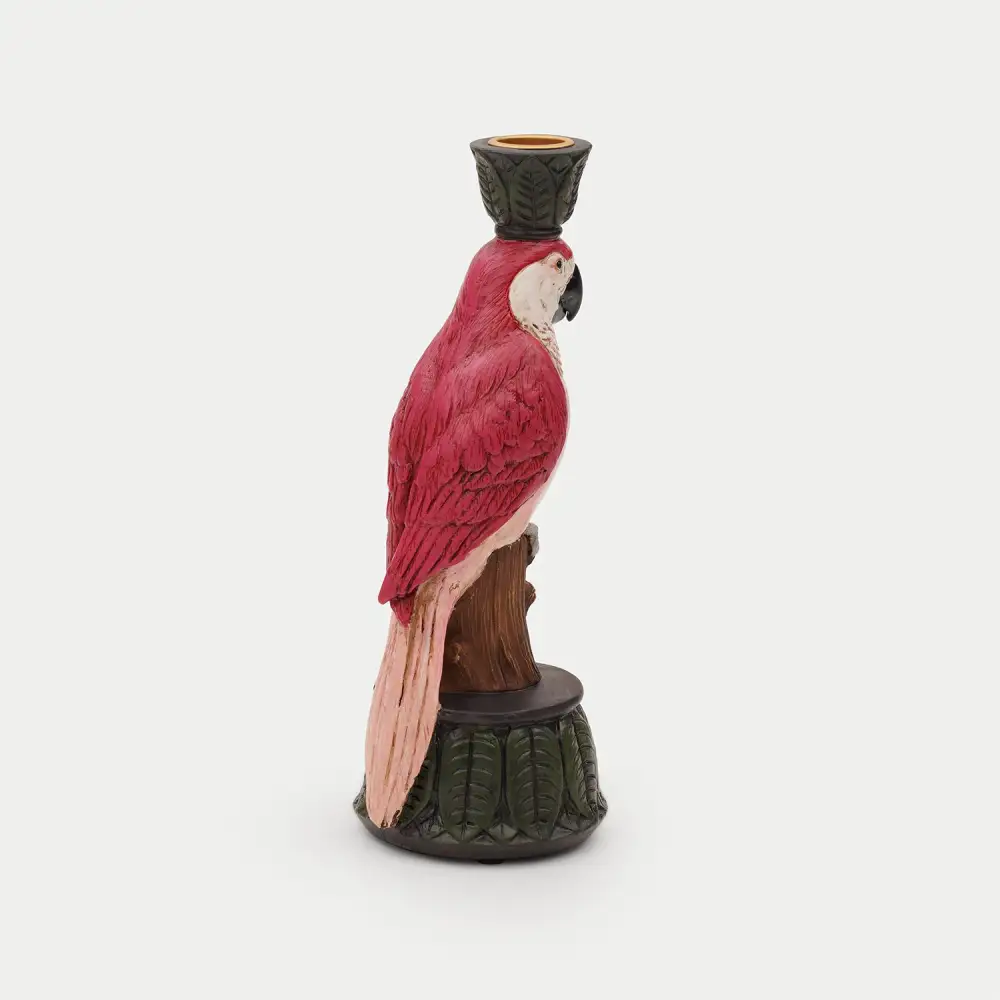 Red Pink Macaw Polyresin Candle Holder