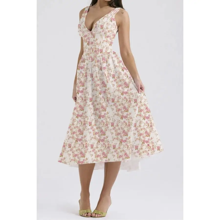 V-Neck Sleeveless Midi Dress with Pockets