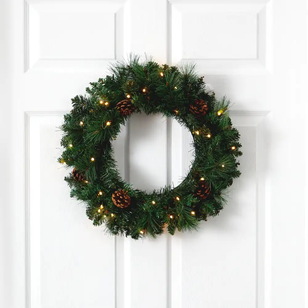 Pine Artificial Christmas Wreath with LED Lights and Pinecones