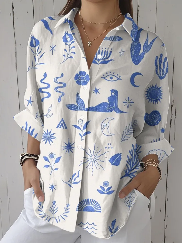 Women's Casual Vacation Ocean Plant Print Shirt