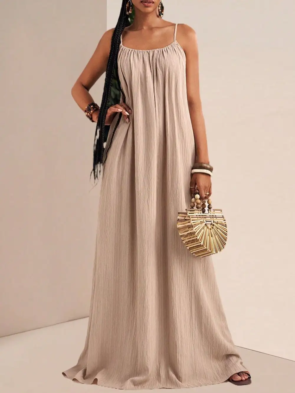 Ruched Spaghetti-Strap Maxi Dress