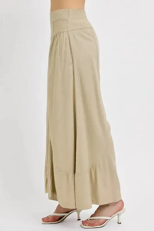 Wide Leg Smocked Waist Pocketed Casual Pants