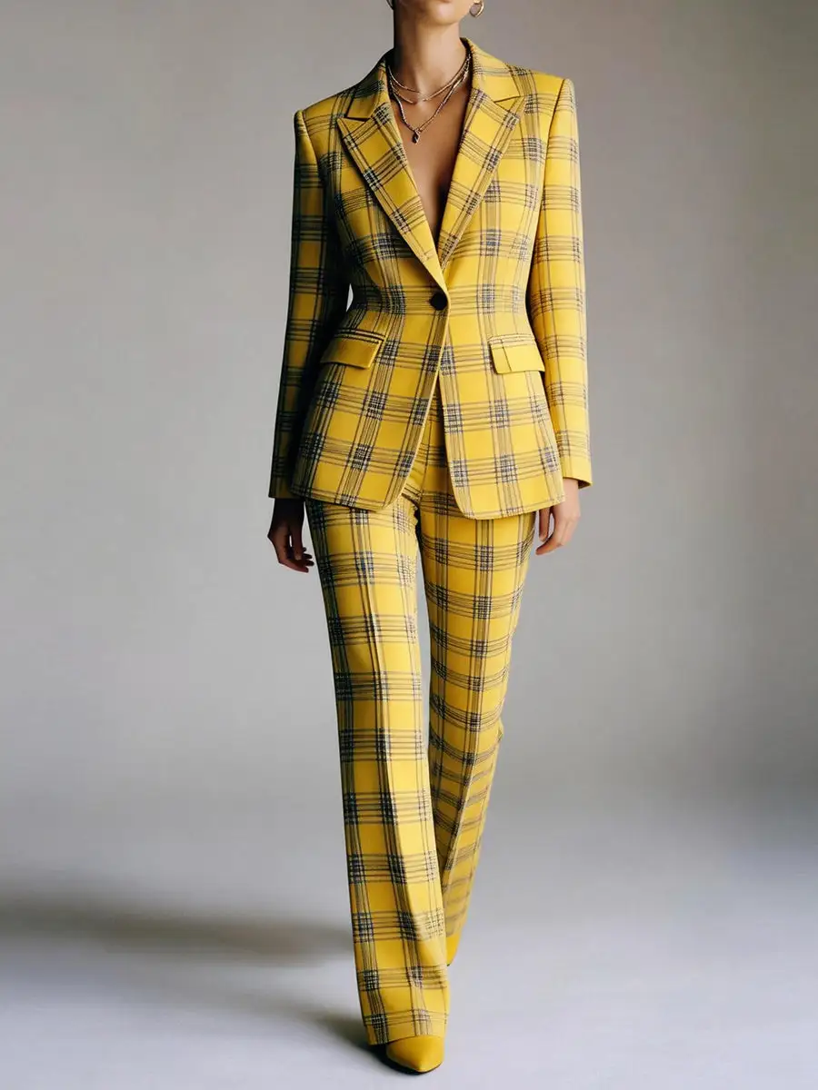 Relaxed Contrast Color Plaid Split Blazer