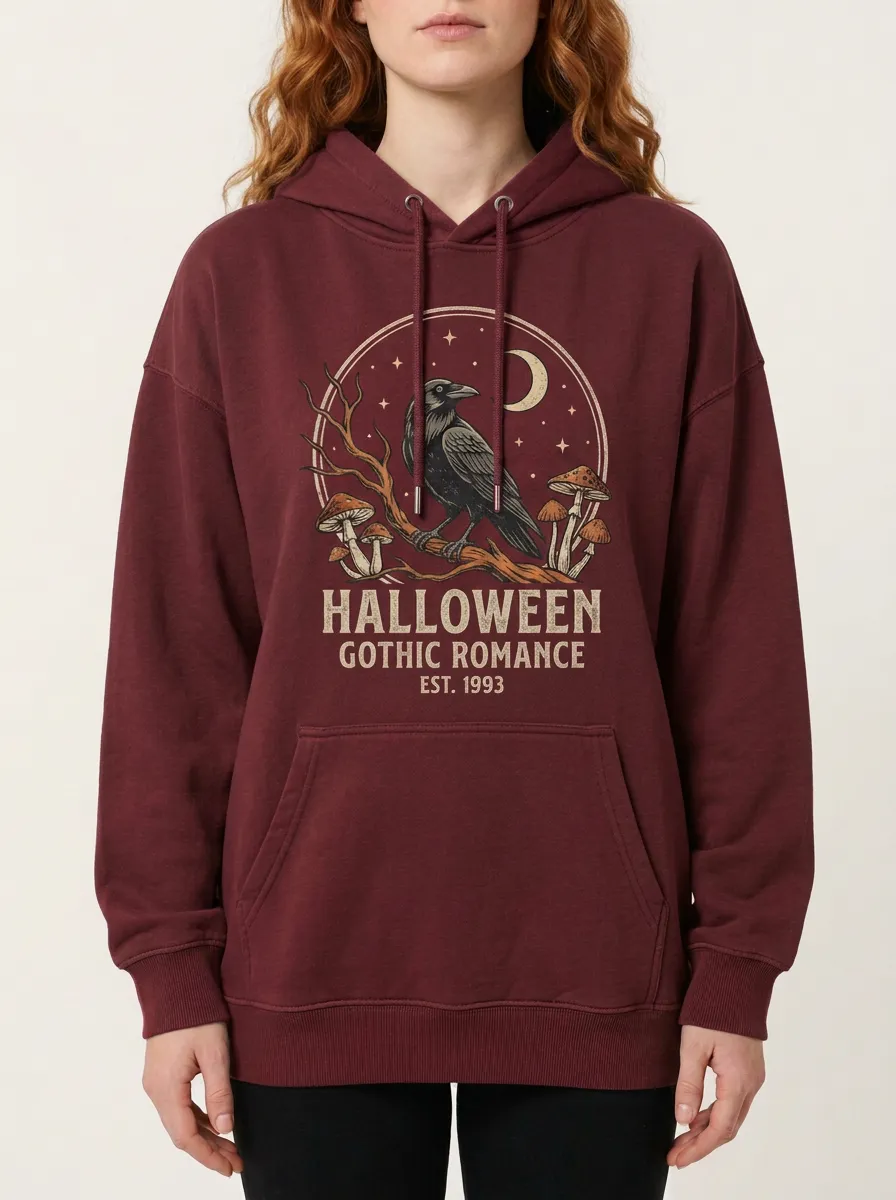 Women's Halloween Gothic Raven Mushroom Printed Hoodie