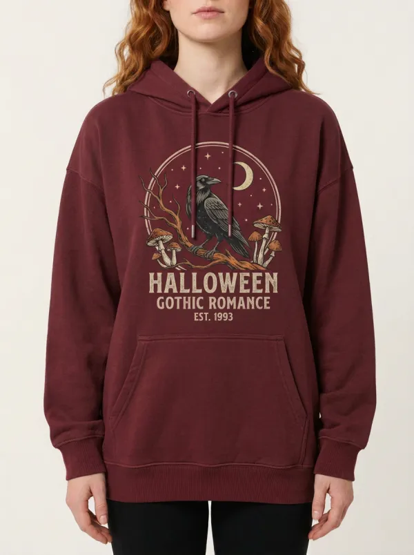 Women's Halloween Gothic Raven Mushroom Printed Hoodie