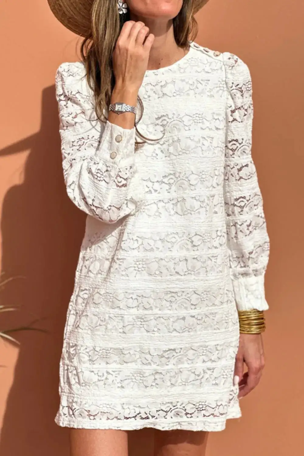 Balanced Detail Lace Long Sleeve Mini Dress