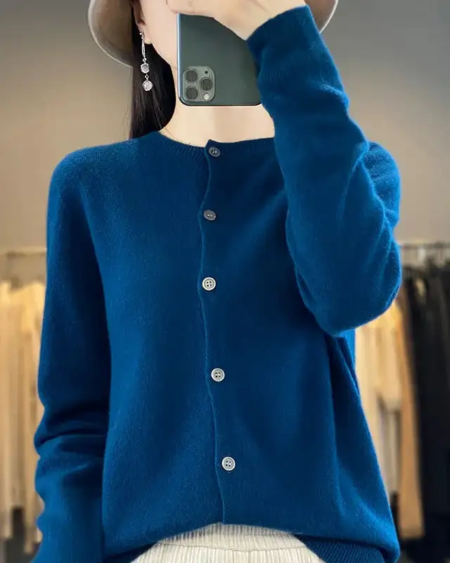 Merino-Wool Wool Round-Neck Cardigan