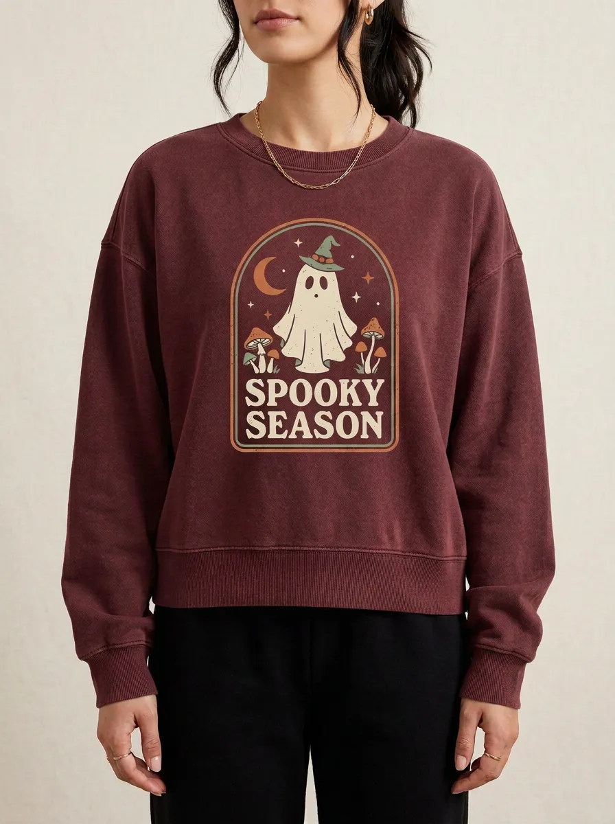 Women's Halloween Spooky Ghost Mushroom Printed Sweatshirt