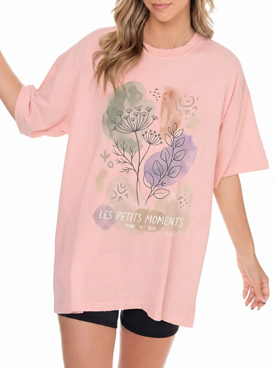Women's Botanical Art Les Petits Moments Watercolor Printed T-shirt