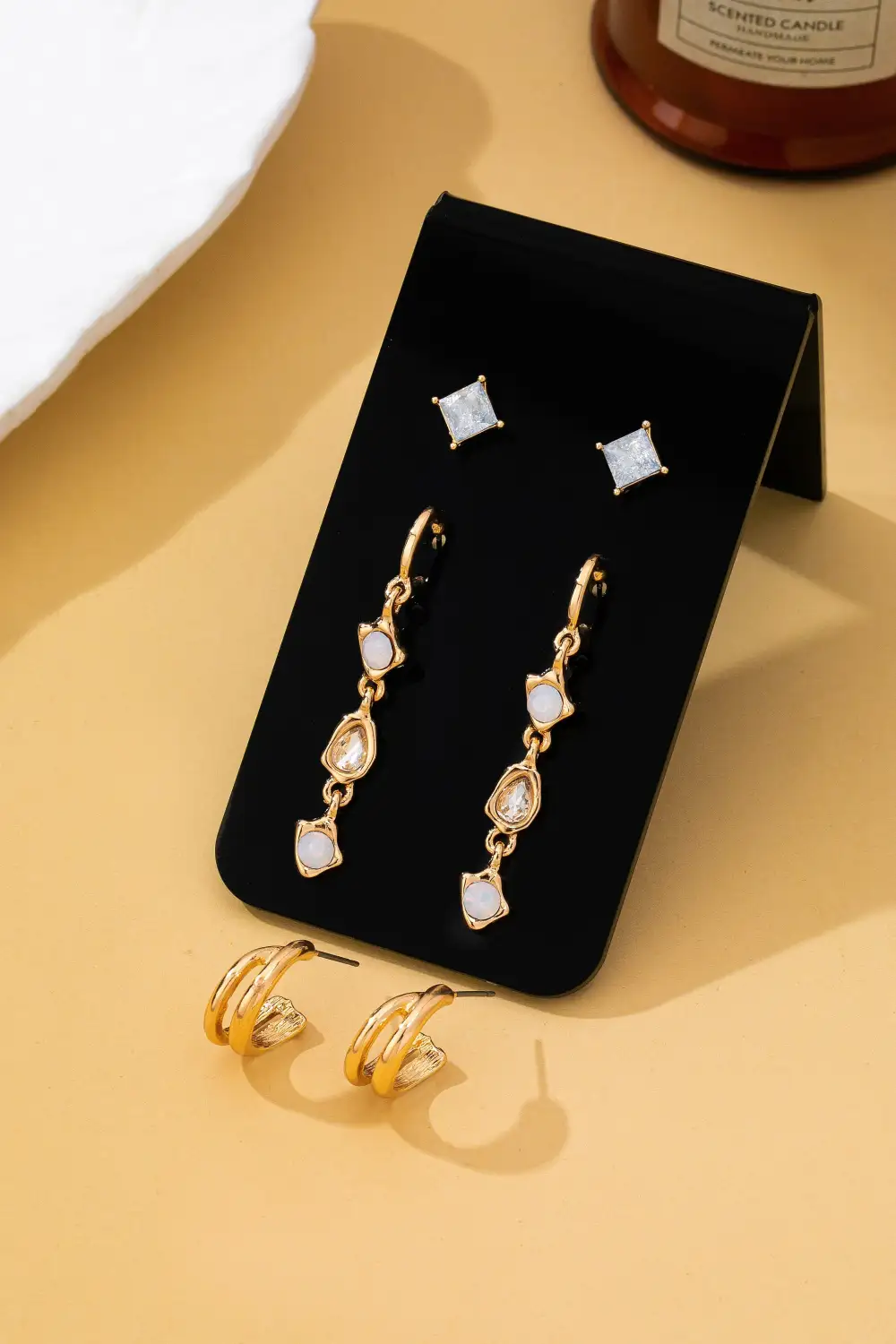 Opal Crystal Huggie arring Trio