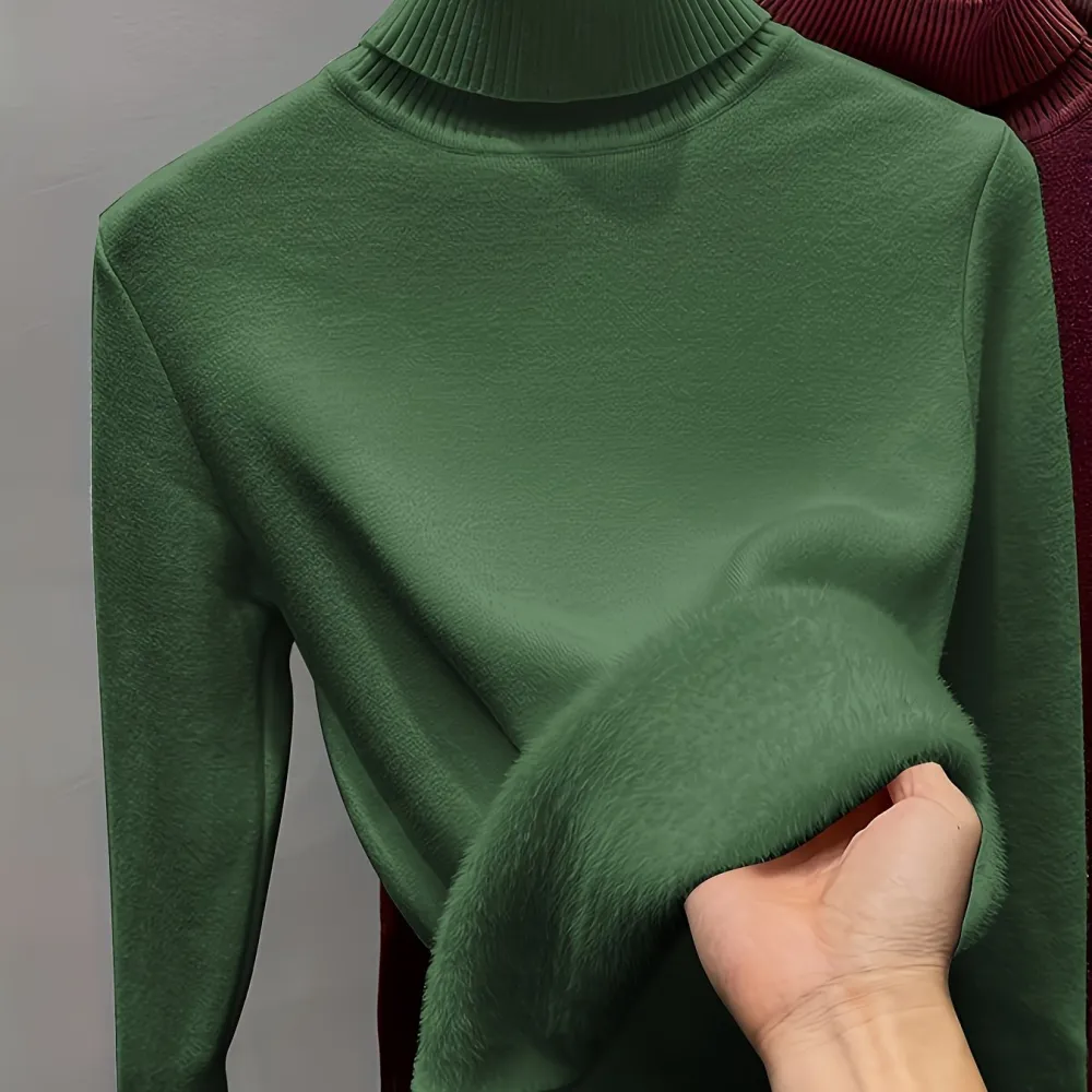 Turtle Neck Fleece Pullover Sweater Elegant Long