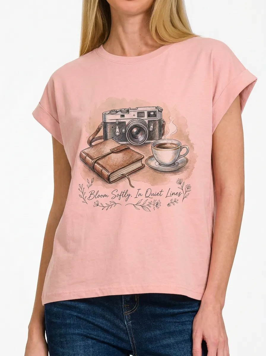 Women's Photography Lover Camera Coffee Book Printed T-shirt