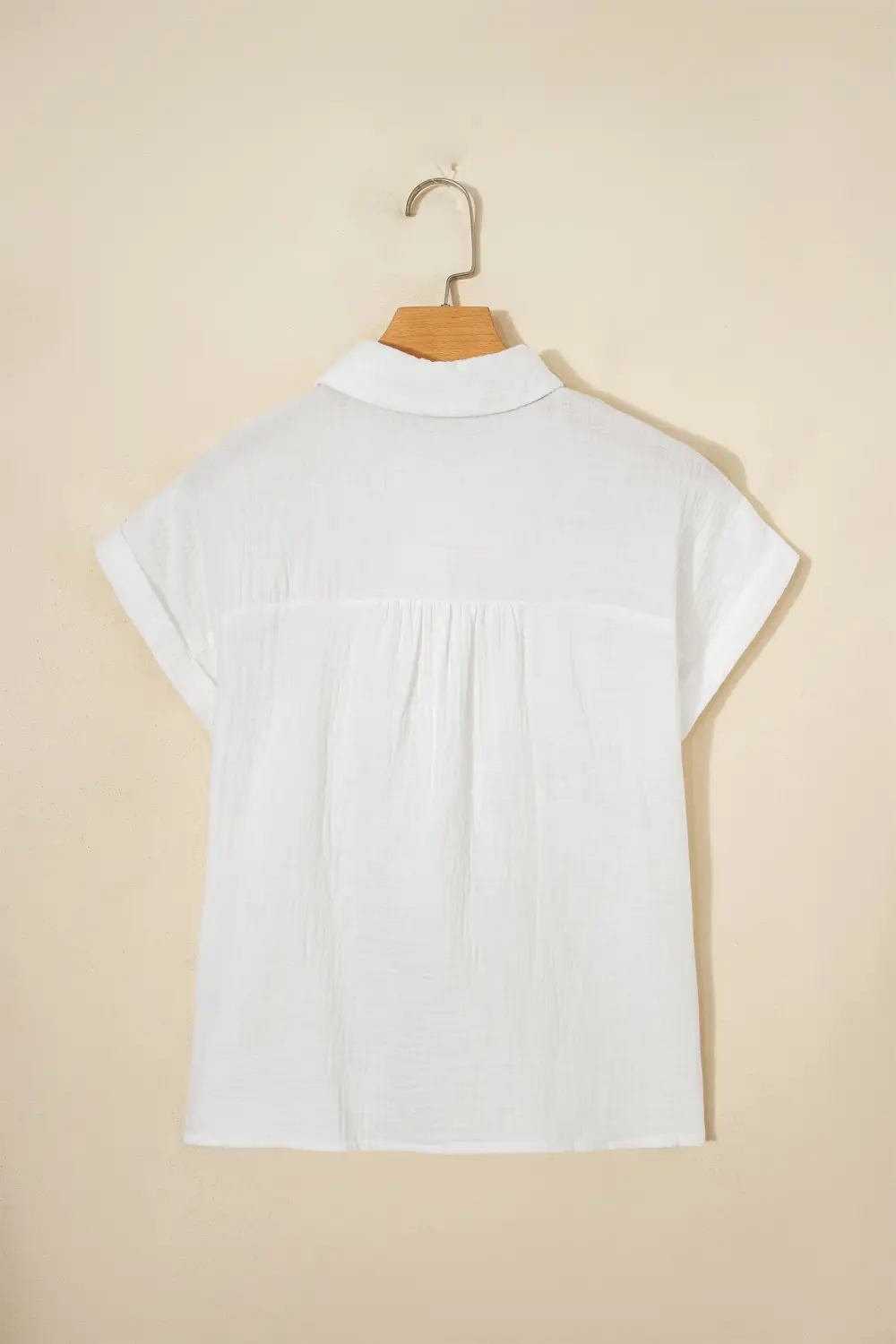Lace Trim Textured Short Sleeve Shirt Blouse