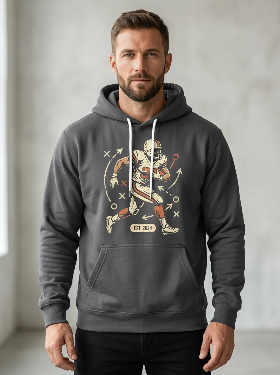 Men's American Football Player Strategy Printed Hoodie