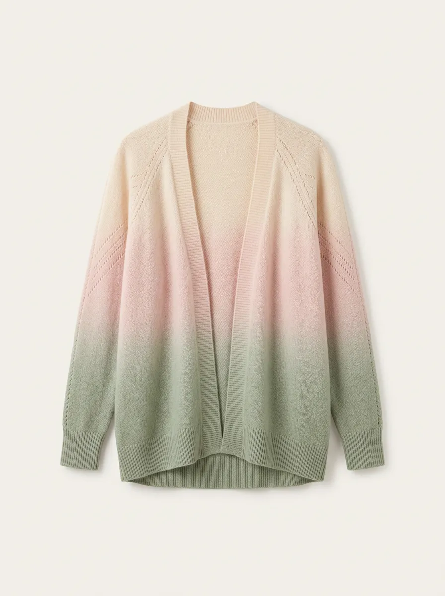 Women's Ombre Pink and Green Knitted Cardigan Sweater
