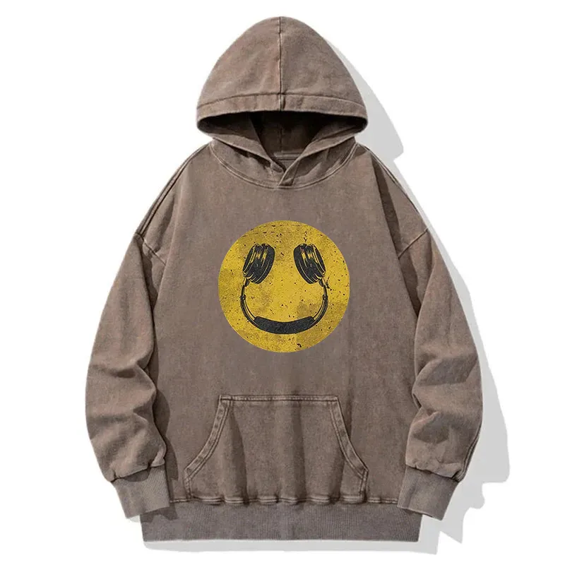 Music Smiley Washed Hoodie