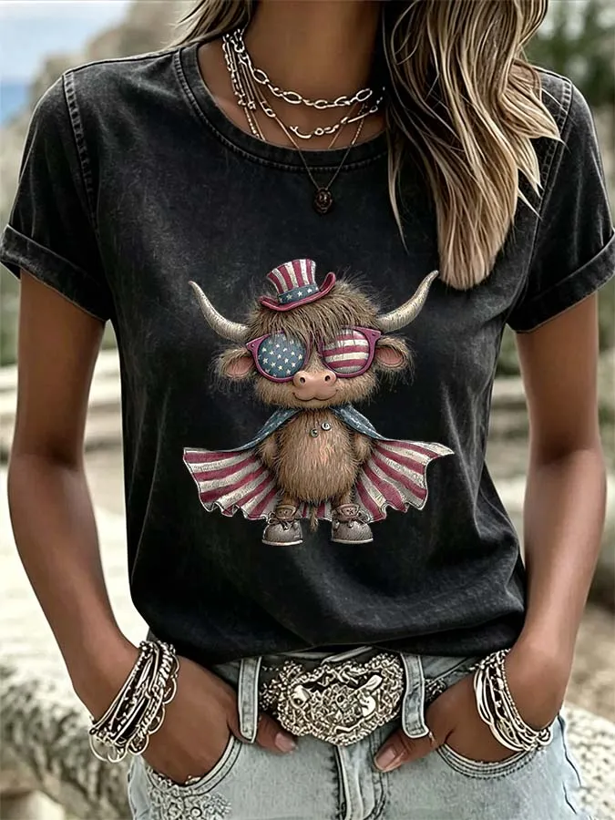 Women's Western Cartoon Animal Printed Casual T-shirt