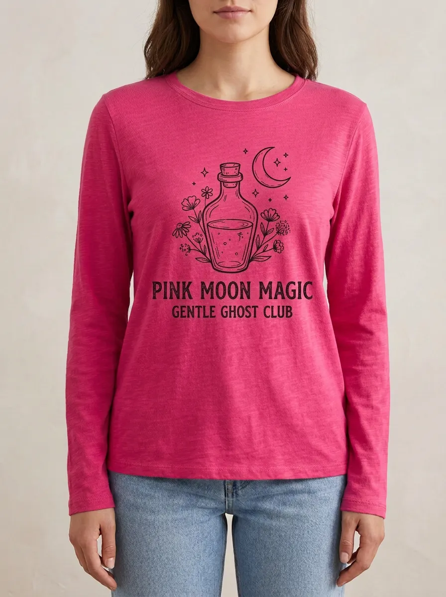 Moon Floral Potion Halloween Cotton Linen Long Sleeve Top
