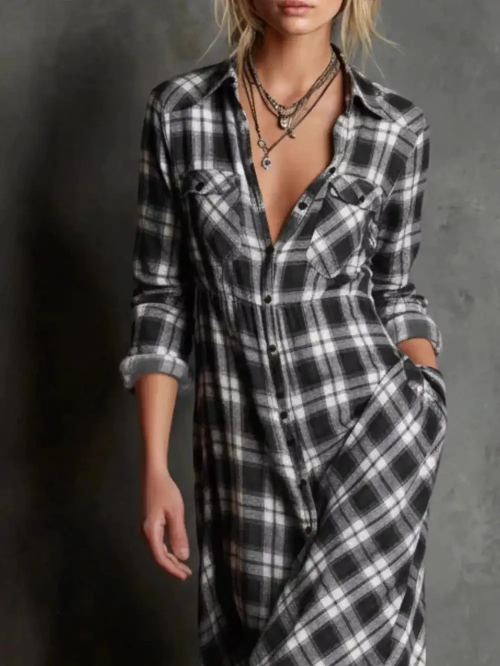 Full Size Plaid Button Down Maxi Dress Plus Size