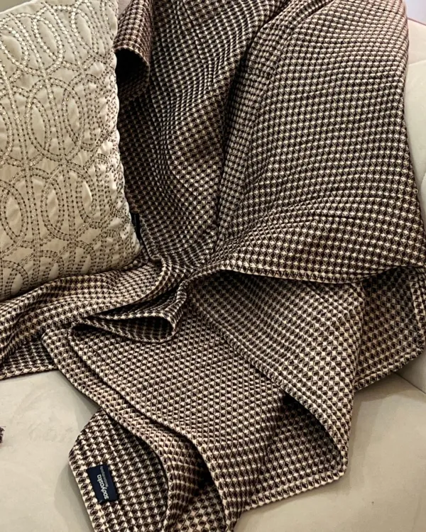 Coffee Honeycomb Woven Throw With Tassels