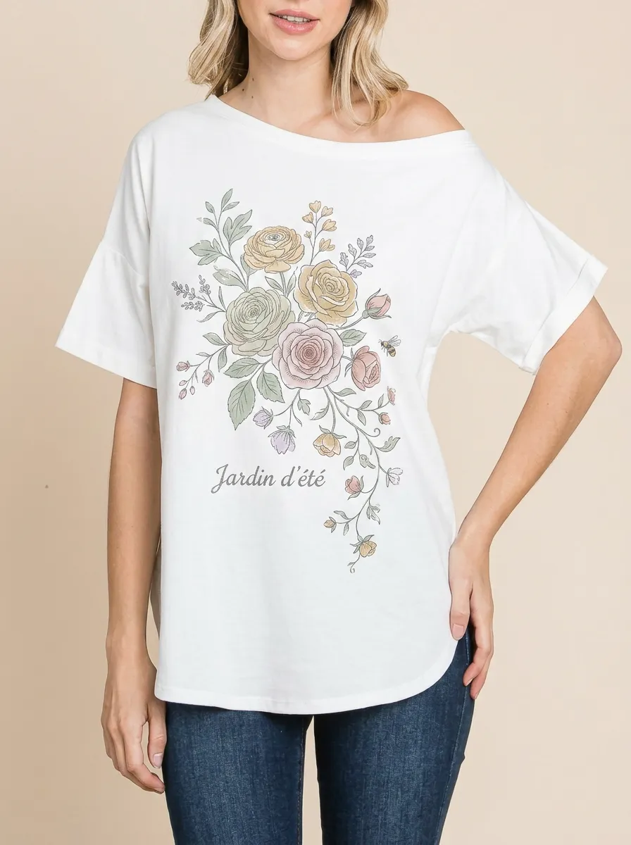 Women's Botanical Garden Jardin d'été Floral Printed T-shirt