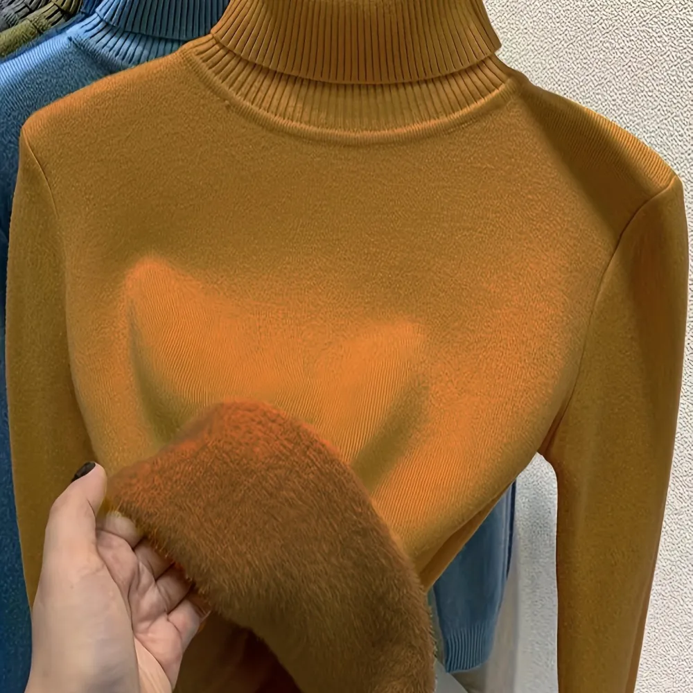Turtle Neck Fleece Pullover Sweater Elegant Long