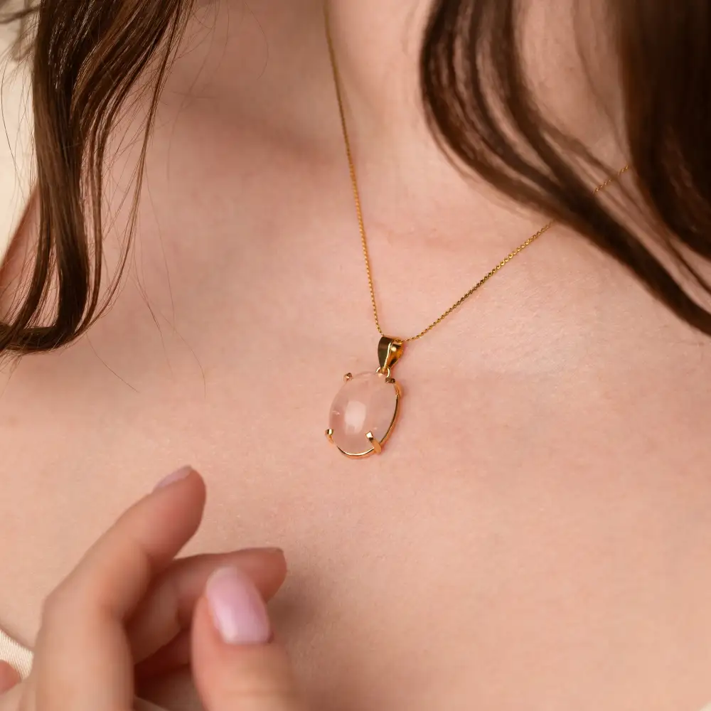 Oval Rose Quartz Pendant Necklace