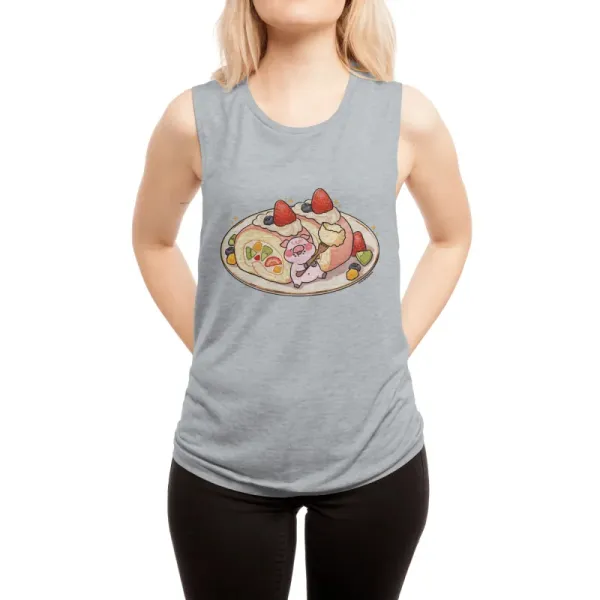Chubby Pig Eating Giant Fruit Roll Cake Tank