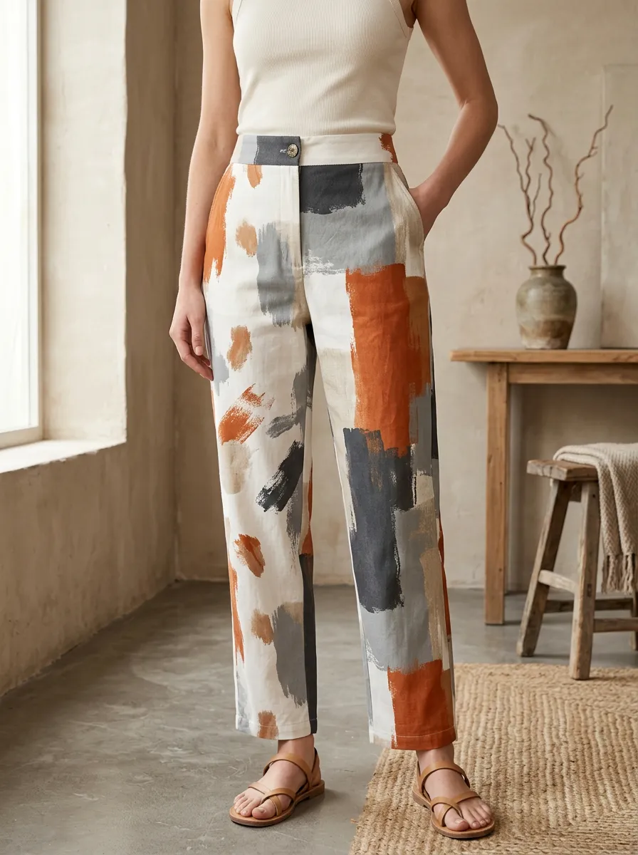 Women's Modern Abstract Art Brushstroke Printed Trousers