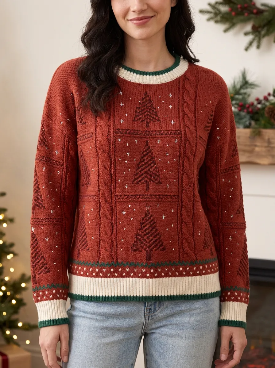 Christmas Holiday Tree Pattern Knitted Sweater