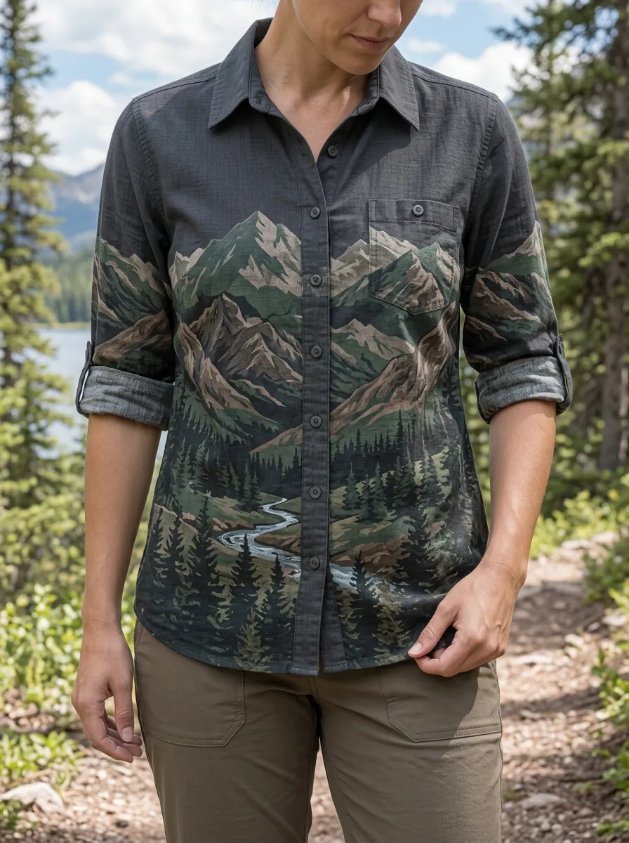 Women's Wilderness Nature Hiking Lover Mountain Forest River Shirt
