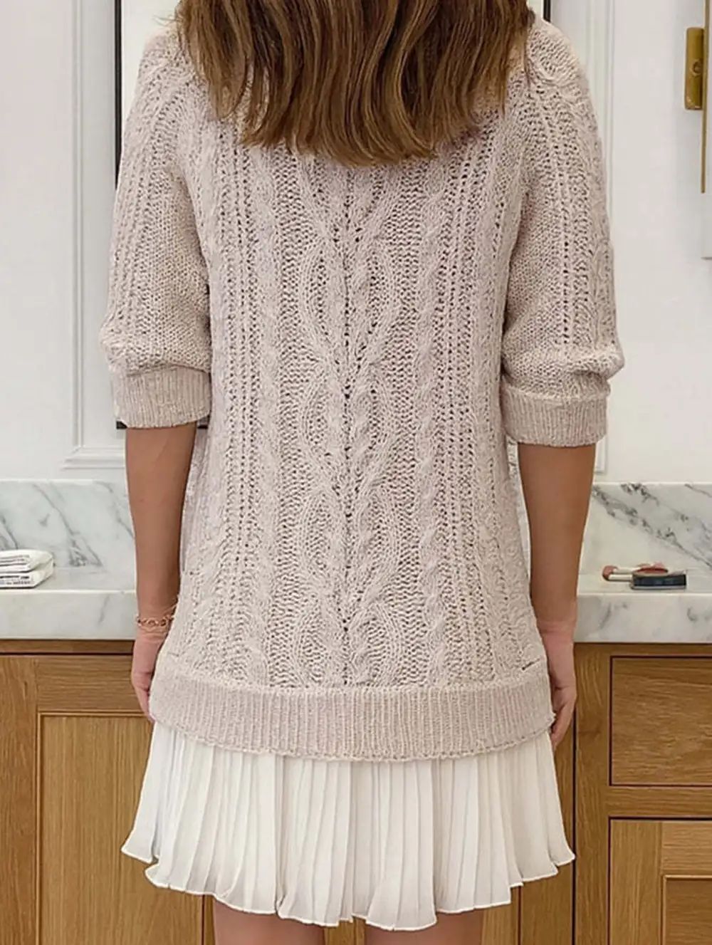 Cable Knit Chiffon Patchwork Mini Dress