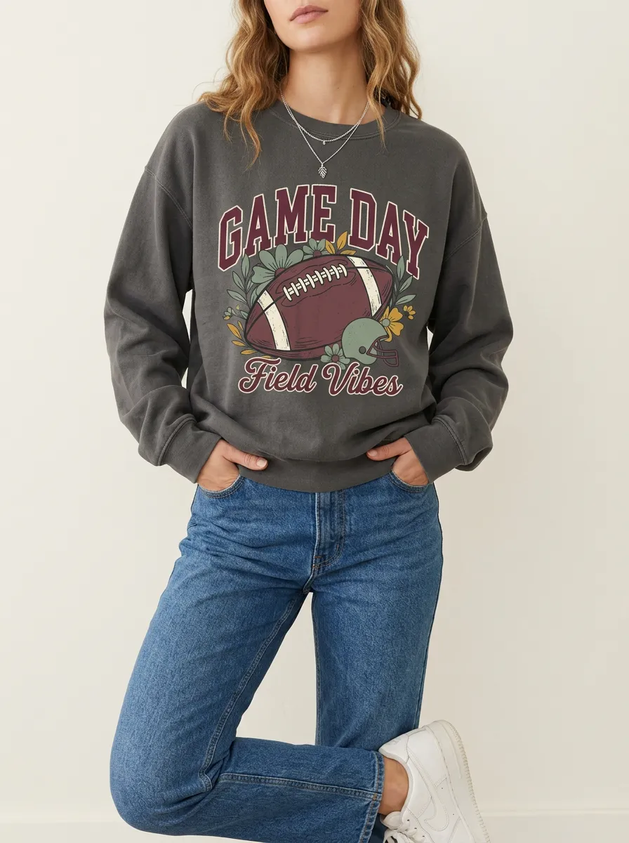 Women's Football Game Day Floral Helmet Printed Sweatshirt
