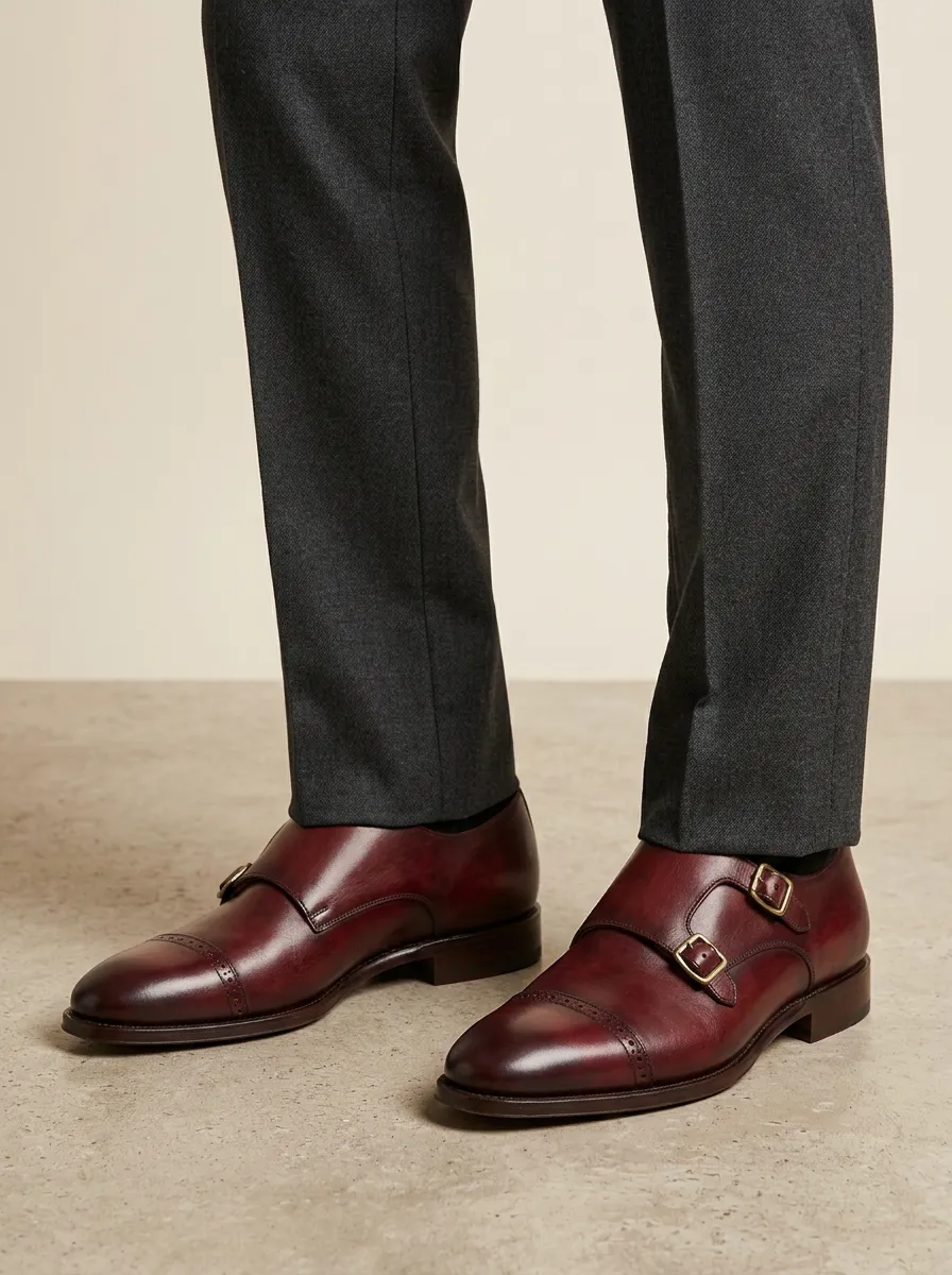 Men's Everyday Classic Business Double Monk Strap Leather Shoes