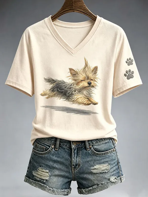 Women's dog print casual T-shirt