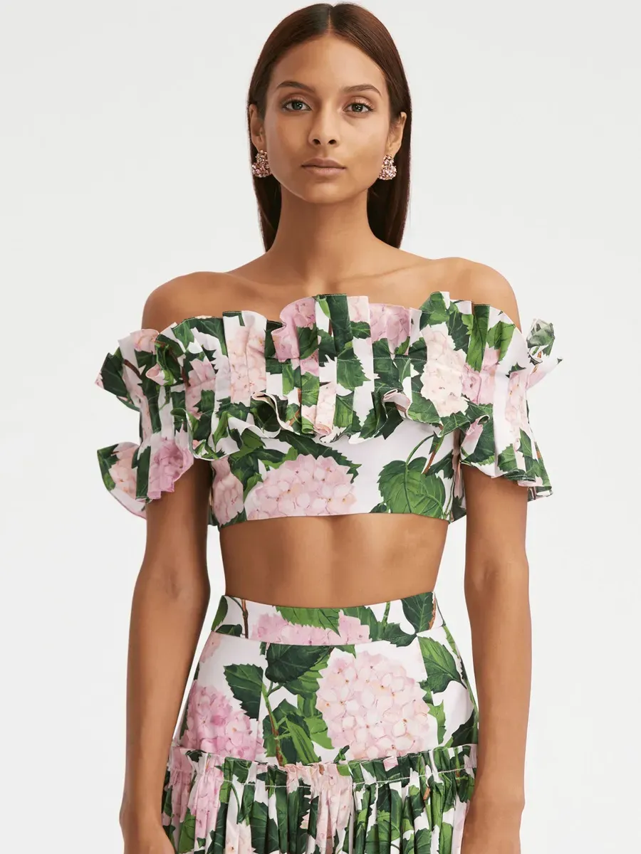 Jasmine Ruffled Strapless Hydrangea Swimsuit Set
