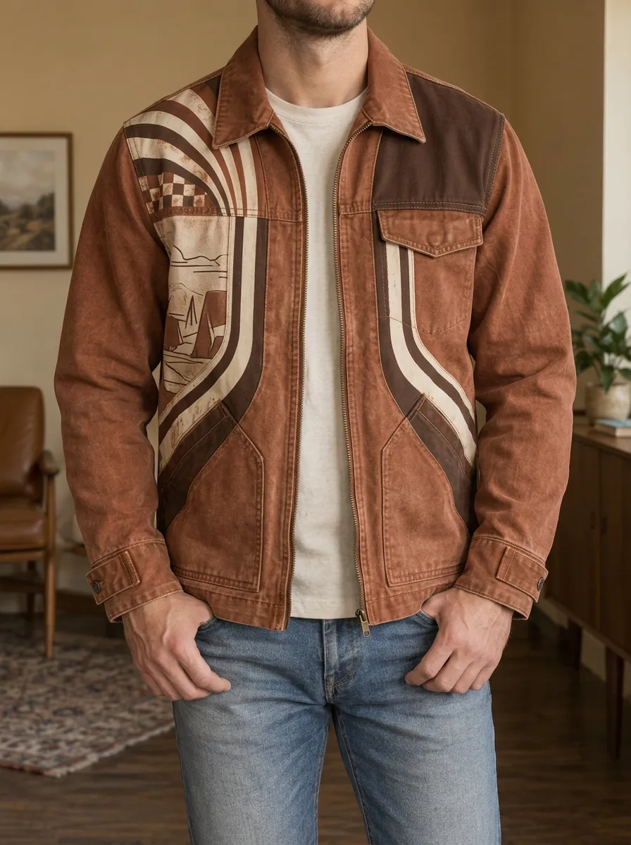 Men's Vintage Camping Graphic Printed Jacket