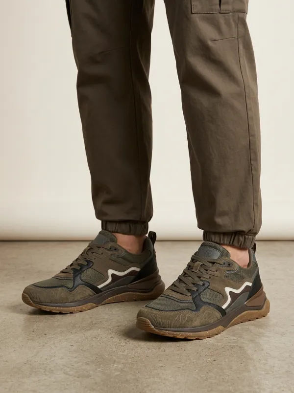 Men's Outdoor Casual Suede Mesh Print Sneakers