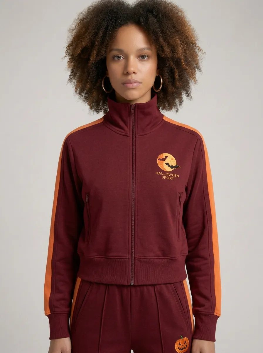 Women's Halloween Pumpkin Bat Moon Printed Tracksuit