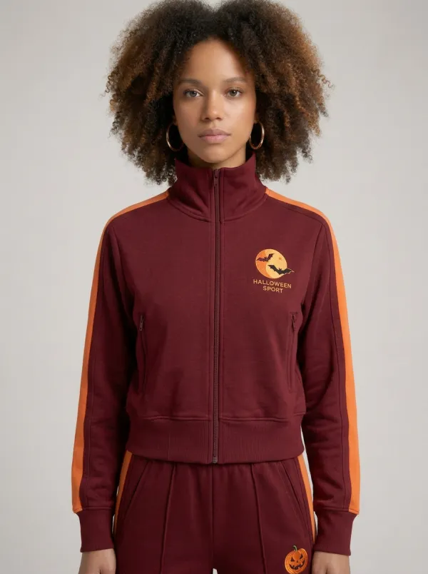 Women's Halloween Pumpkin Bat Moon Printed Tracksuit