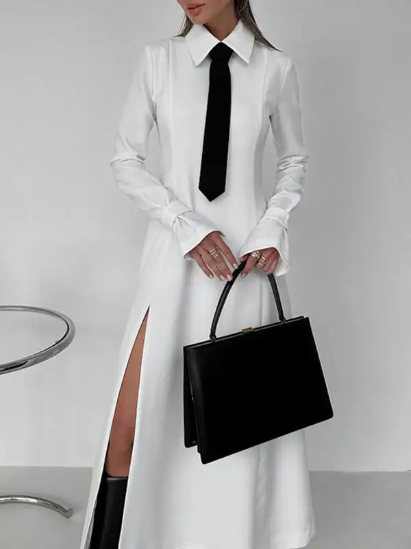 Flared Buttoned Shirt Maxi Dress