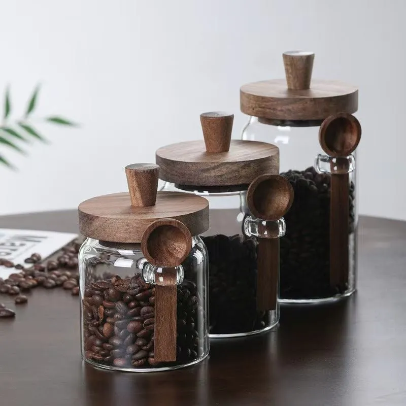 Oak Glass Airtight Storage Jar