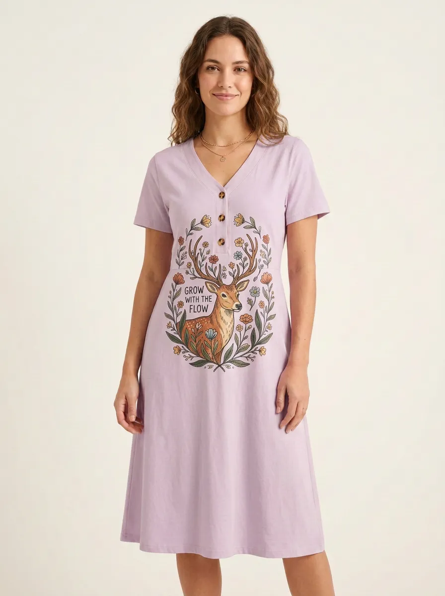 Nature Lover Deer Floral Grow With The Flow Dress