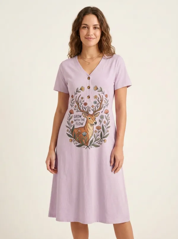 Nature Lover Deer Floral Grow With The Flow Dress