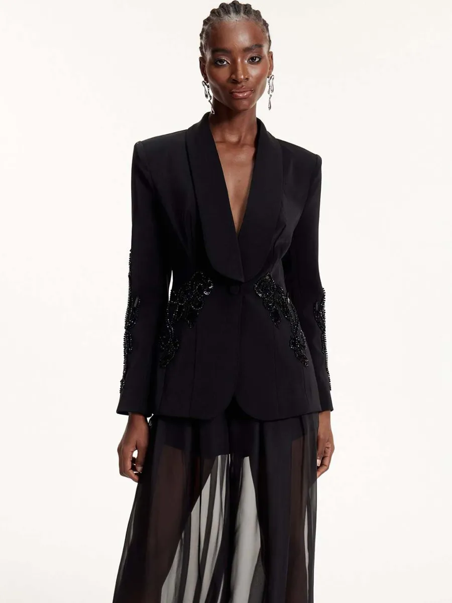 Penelope Sequin Embroidered Mesh Pants Set