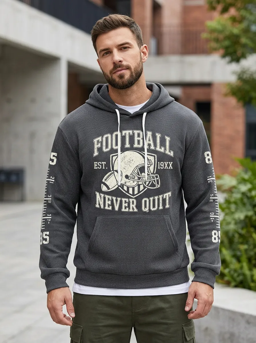 Men's Football Never Quit Helmet Graphic Printed Hoodie