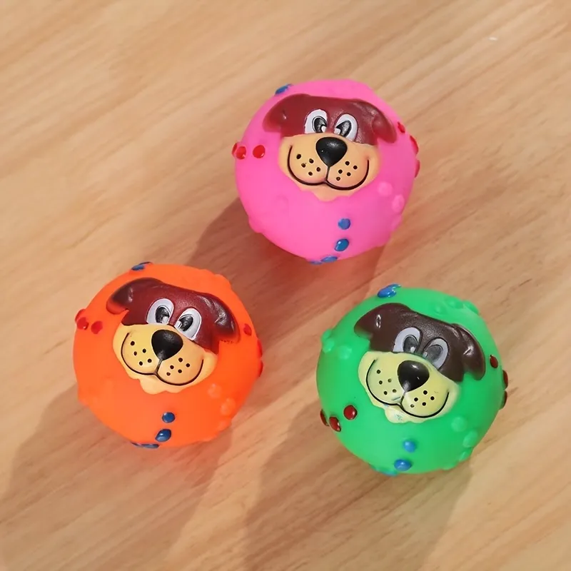 3 Pcs Dog Face Rubber Pet Ball