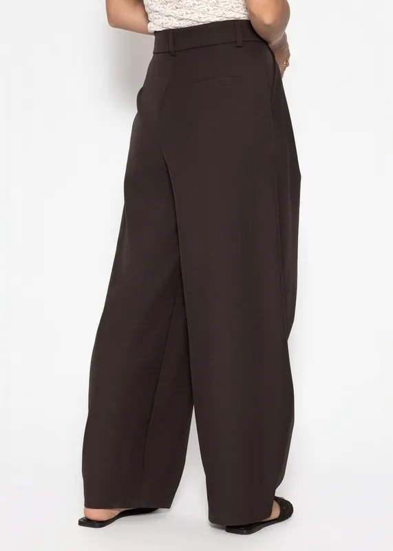 Brown Pleated Asymmetric Pants